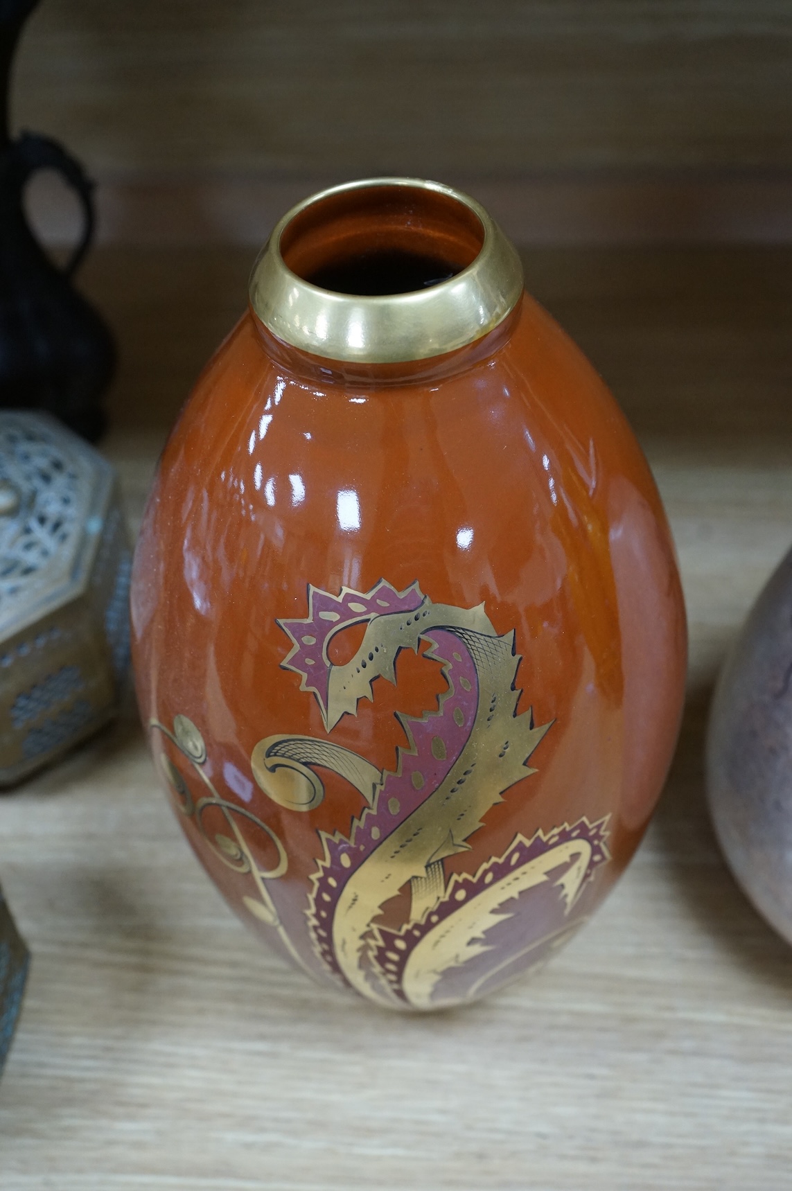 Two French or Belgian Art Deco vases, by Pinon-Maurice and A. Dubois, 34cm